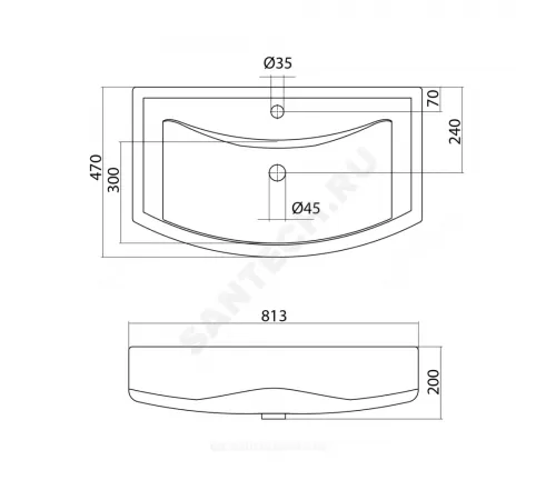 Умывальник мебельный Балтика 80 1 отверстие под смеситель по центру белый Santek 1.WH50.1.524