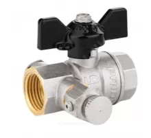 Кран шаровой латунь со спускником Pride никель Ду 15 ВР 1/2" бабочка черная LD 44.15.В-В.С.Б