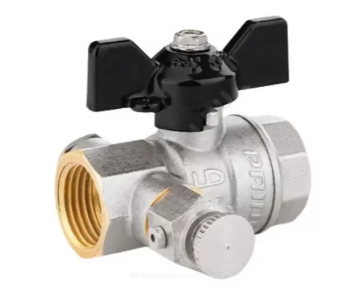 Кран шаровой латунь со спускником Pride никель Ду 15 ВР 1/2" бабочка черная LD 44.15.В-В.С.Б