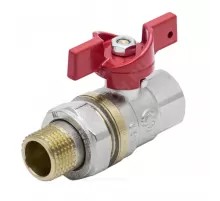 Кран шаровой латунь никель 1007 Euro Ду 20 Ру40 ВР/"американка" полнопроходной бабочка красная Aquasfera 1007-02