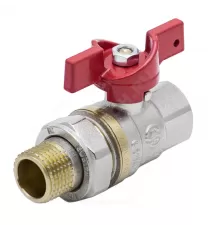 Кран шаровой латунь никель 1007 Euro Ду 20 Ру40 ВР/"американка" полнопроходной бабочка красная Aquasfera 1007-02