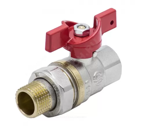 Кран шаровой латунь никель 1007 Euro Ду 20 Ру40 ВР/"американка" полнопроходной бабочка красная Aquasfera 1007-02