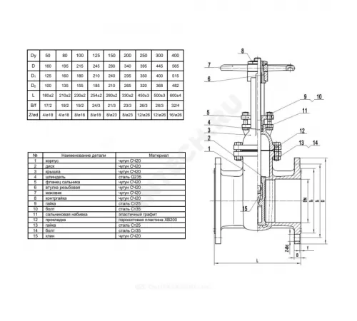 Задвижка чугун 30ч6бр Ду 125 Ру10 фл TYCX