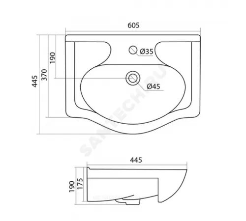 Умывальник мебельный Селигер 60 1 отверстие под смеситель по центру Santek 1.WH11.0.268
