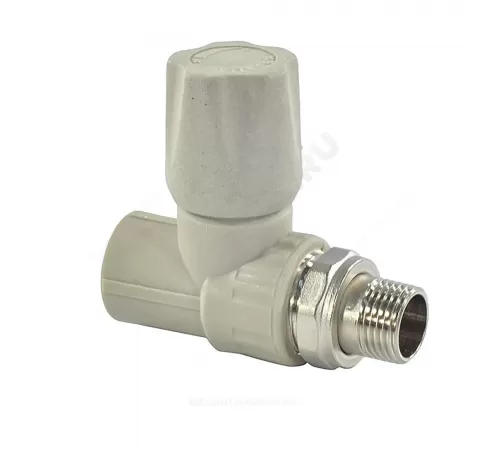 Клапан (вентиль) PP-R запорный серый Дн 25х3/4" Ру25 НР прямой для радиатора VALFEX 1014625034Г