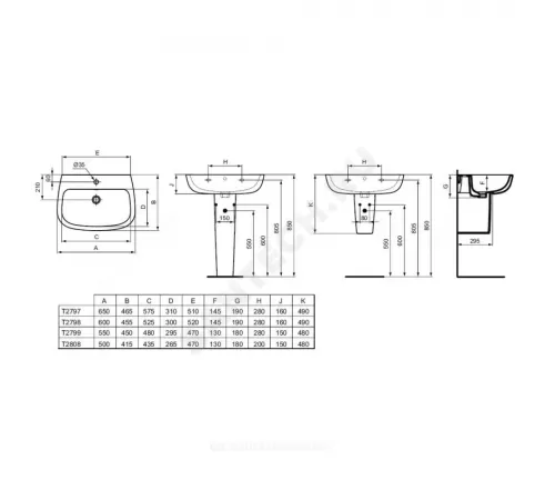 Умывальник подвесной ESEDRA 60 1 отверстие под смеситель по центру Ideal Standard T279801