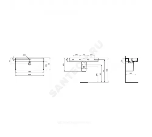 Умывальник подвесной STRADA II 100 без отверстия под смеситель Ideal Standard T364001