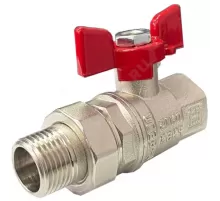Кран шаровой латунь никель 11Б27фт1М Ду 20 Ру40 ВР/"американка" полнопроходной бабочка красная VALFEX VF.227.NB1.034.PREMIUM