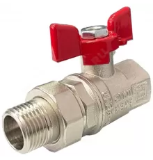 Кран шаровой латунь никель 11Б27фт1М Ду 15 Ру63 ВР/"американка" полнопроходной бабочка красная VALFEX VF.227.NB1.012.PREMIUM