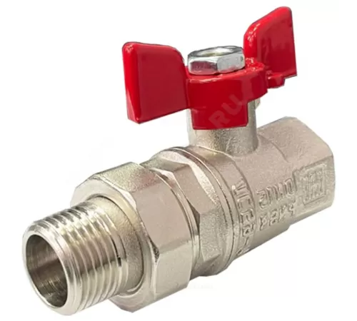 Кран шаровой латунь никель 11Б27фт1М Ду 20 Ру40 ВР/"американка" полнопроходной бабочка красная VALFEX VF.227.NB1.034.PREMIUM
