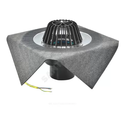 Воронка кровельная HL62.1H с вертикальным выпуском PP Дн 110 с листвоуловителем, электрообогревом, теплоизоляцией, гидроизоляционным полимербитумным полотном 500мм HL HL62.1H/1