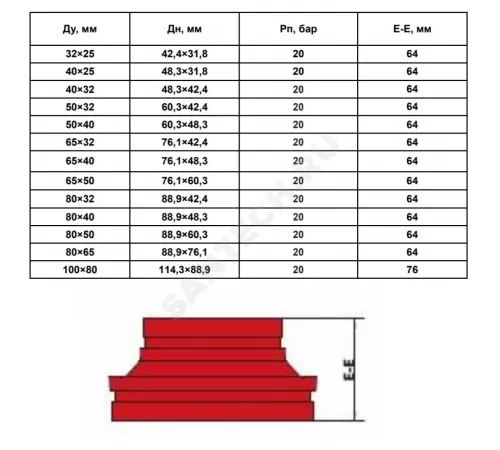 Переход под муфту грувлок XGQT07 Ду80х32 (Дн89х42) Ру20 LEDE