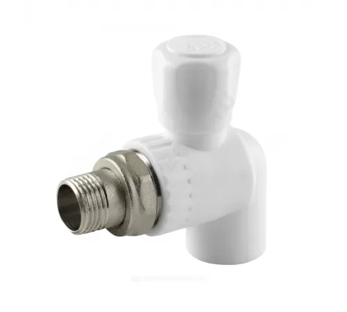 Кран шаровой PP-R белый Дн 20х1/2" НР угловой для радиатора RTP (РосТурПласт) 27807