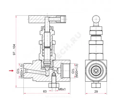Клапан игольчатый нерж SS-V4 Ру40 ВР М20х1,5 с маховиком без фланца Росма 00000034408