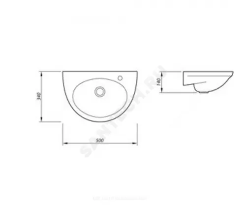 Умывальник подвесной УЮТ 50 1 отверстие под смеситель слева белый Лобненский стройфарфор 10/1/5/1-14