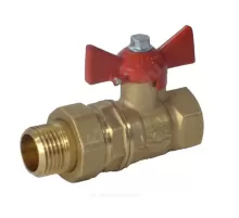 Кран шаровой латунь 11Б27фт1М Ду 20 Ру40 ВР/"американка" полнопроходной бабочка красная VALFEX VF.227.LB1.034