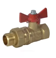 Кран шаровой латунь 11Б27фт1М Ду 20 Ру40 ВР/"американка" полнопроходной бабочка красная VALFEX VF.227.LB1.034