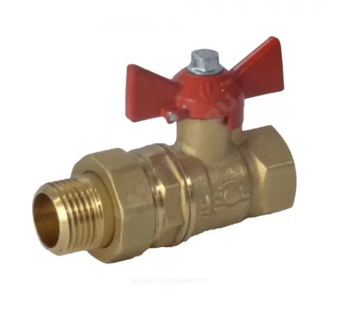 Кран шаровой латунь 11Б27фт1М Ду 20 Ру40 ВР/"американка" полнопроходной бабочка красная VALFEX VF.227.LB1.034