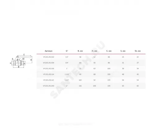 Кран шаровой латунь 11Б27фт1М Ду 20 Ру40 ВР/НР полнопроходной рычаг красный VALFEX VF.215.LR1.034