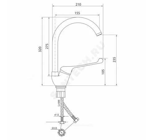Смеситель для кухонной мойки хирургический локтевой одноручный Х-серия Славен СЛ-ОД-Х22