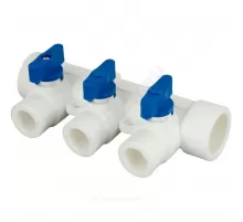 Коллектор PP-R синий Дн 32х20 на 3 выхода с кранами RTP (РосТурПласт) 28203