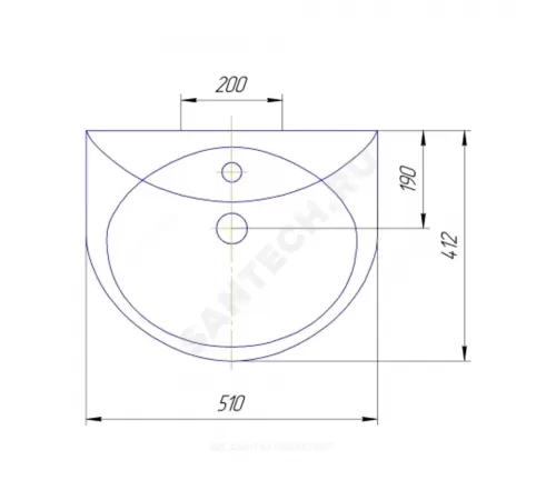 Умывальник подвесной Комфорт 50 1 отверстие под смеситель по центру белый Rosa (Кировская керамика)
