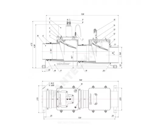 Клапан PP-H обратный канализационный коричневый Дн 160 б/нап с электроприводом Татполимер ТП-85.160-КЗЭ