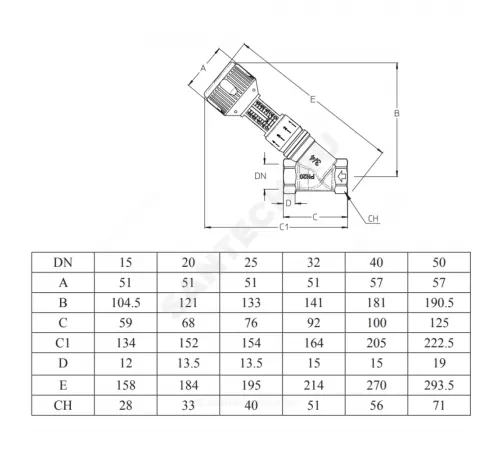 Клапан балансировочный ручной латунь 727ОТ Ду 25 Rp1" Ру20 Тмакс=120 оС ВР Kvs=11.76м3/ч без ниппелей Cimberio CIM 727OT 1