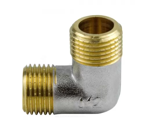 Угольник латунь никель Ду 15 (1/2") НР/НР 9003 ГОСТ 32585-2013 Aquasfera 9003-01