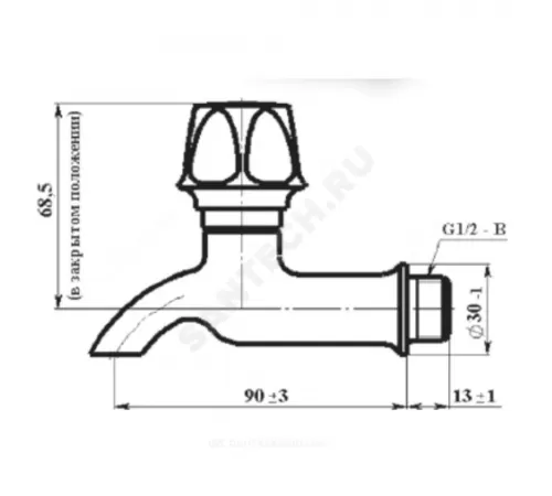 Кран седловой водоразборный латунь без штуцера КрН15 Ду 15 Ру6,3 НР G1/2" маховик L=106мм настенный Цветлит ZW20031