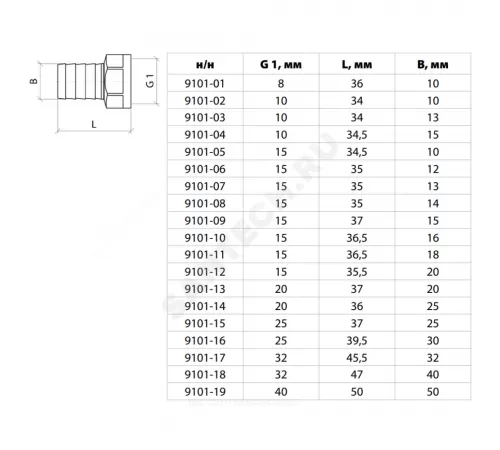 Переходник штуцерный латунь неразъемный для шланга Дн 13х1/2" ВР 9101 Aquasfera 9101-07