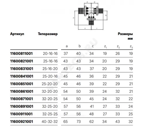 Тройник для PE-X труб аксиальный PPSU Дн 20х20х16 переходной RAUTITAN PX Rehau 11600711001
