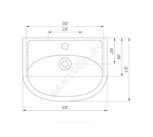 Умывальник мебельный УЮТ 60 1 отверстие под смеситель по центру белый Rosa (Кировская керамика)