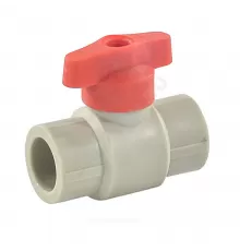 Кран шаровой PP-R серый Дн 20 полупроходной с красной ручкой VALFEX 20255020RГ