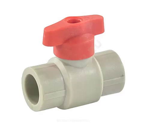 Кран шаровой PP-R серый Дн 25 полупроходной с красной ручкой VALFEX 20255025RГ