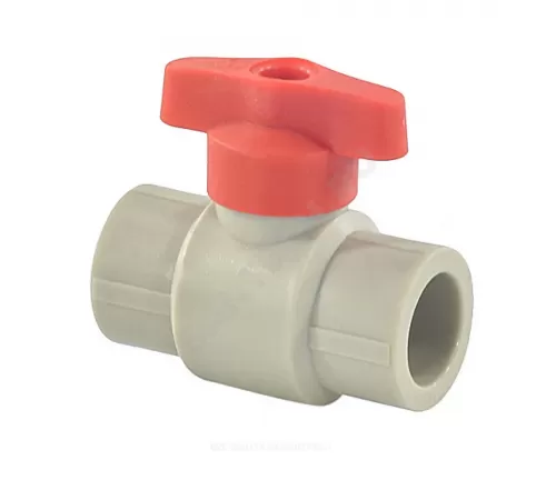 Кран шаровой PP-R серый Дн 25 полупроходной с красной ручкой VALFEX 20255025RГ