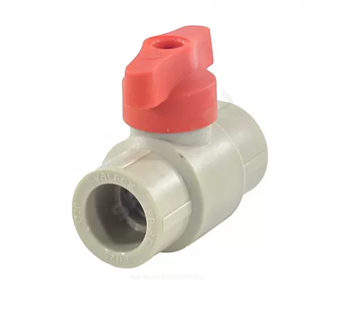 Кран шаровой PP-R серый Дн 25 полупроходной с красной ручкой VALFEX 20255025RГ