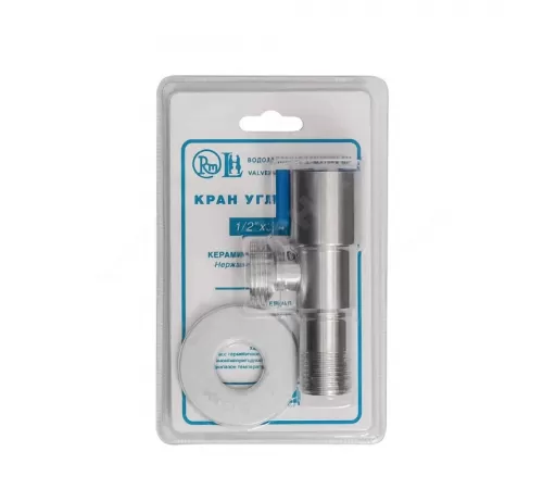 Кран нерж бытовой угловой G1/2"х3/4" Ру10 НР переходной флажок керамическая кран-букса с отражателем RM-L ATS-1234