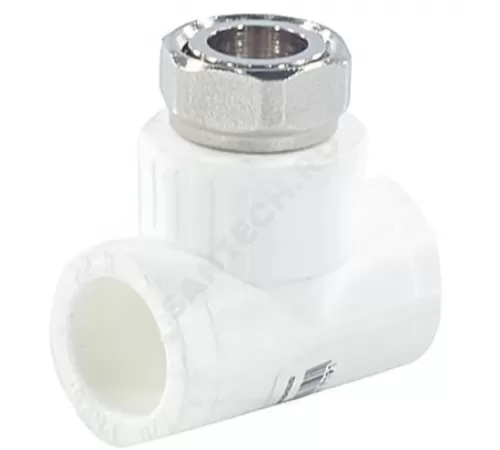 Тройник PP-R комбинированный белый Дн 20х3/4" с накидной гайкой RTP (РосТурПласт) 14270