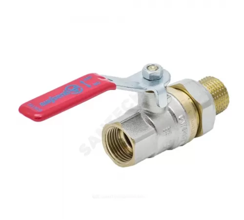 Кран шаровой латунь никель 1006 Euro Ду 20 Ру30 ВР/"американка" полнопроходной рычаг красный Aquasfera 1006-02 .
