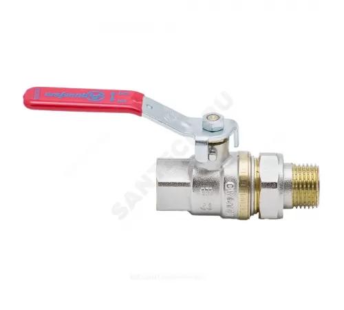 Кран шаровой латунь никель 1006 Euro Ду 20 Ру30 ВР/"американка" полнопроходной рычаг красный Aquasfera 1006-02 .