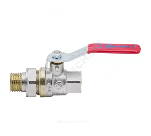 Кран шаровой латунь никель 1006 Euro Ду 20 Ру30 ВР/"американка" полнопроходной рычаг красный Aquasfera 1006-02 .