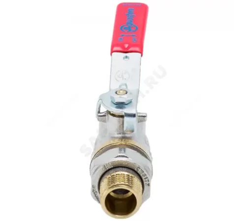 Кран шаровой латунь никель 1006 Euro Ду 20 Ру30 ВР/"американка" полнопроходной рычаг красный Aquasfera 1006-02 .