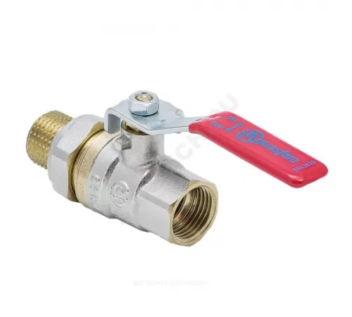 Кран шаровой латунь никель 1006 Euro Ду 20 Ру30 ВР/"американка" полнопроходной рычаг красный Aquasfera 1006-02 .