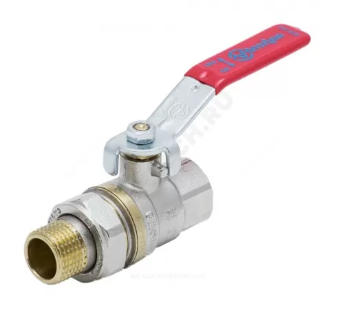 Кран шаровой латунь никель 1006 Euro Ду 20 Ру30 ВР/"американка" полнопроходной рычаг красный Aquasfera 1006-02 .