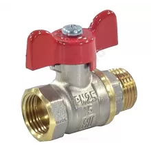 Кран шаровой латунь никель 11Б27фт1М OPTIMA Ду 20 Ру25 ВР/НР полнопроходной бабочка красная VALFEX VF.218.NLB1.034