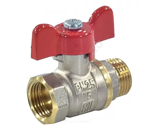 Кран шаровой латунь никель 11Б27фт1М OPTIMA Ду 20 Ру25 ВР/НР полнопроходной бабочка красная VALFEX VF.218.NLB1.034