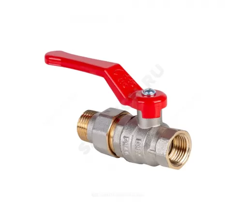Кран шаровой латунь никель Эксперт Ду 25 Ру40 ВР/"американка" полнопроходной рычаг красный Dist Н143Р