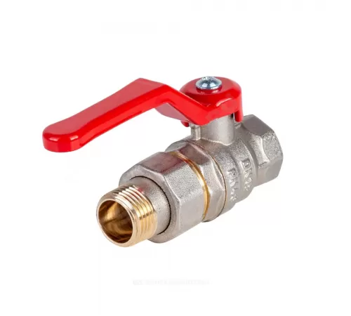 Кран шаровой латунь никель Эксперт Ду 25 Ру40 ВР/"американка" полнопроходной рычаг красный Dist Н143Р