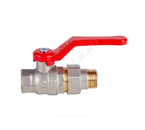 Кран шаровой латунь никель Эксперт Ду 25 Ру40 ВР/"американка" полнопроходной рычаг красный Dist Н143Р